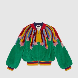 Children's faux fur bomber with stars