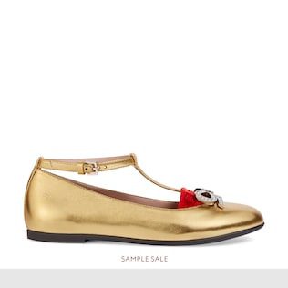 Children's metallic leather ballet flat with bow