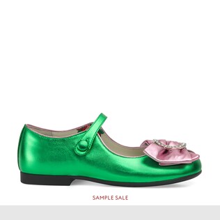 Children's metallic leather ballet flat with bow