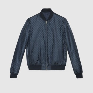 Chaqueta bomber reversible de nylon de jacquard con GG