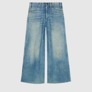 Denim wide-leg trousers with patches