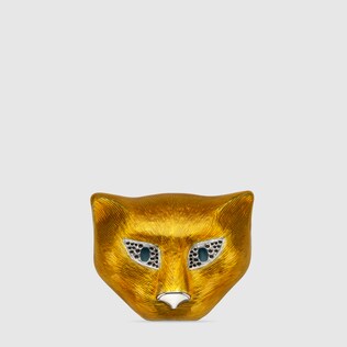 Silver cat head brooch with enamel