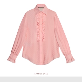 Camisa Fruncida de Seda con GG