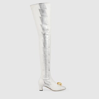 Leather over-the-knee boot with half moon GG