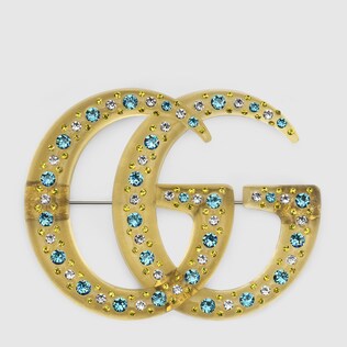 Resin Double G brooch with crystals