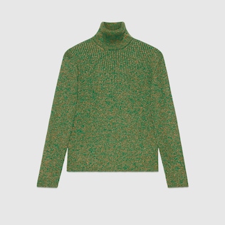 Cable knit cotton lurex turtleneck