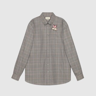 Oversize wool shirt with patch