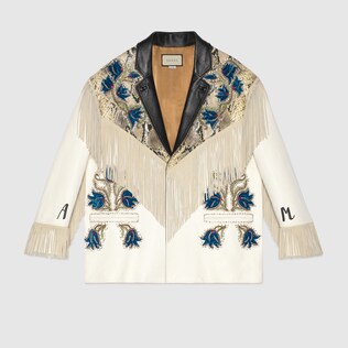 Leather jacket with appliqués