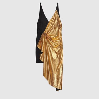 Metallic leather asymmetric mini dress