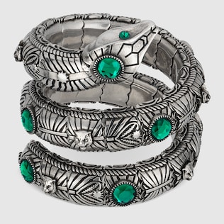 Bracciale triplo giro con serpente e cristalli