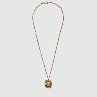 Lion head necklace with multicolour crystals