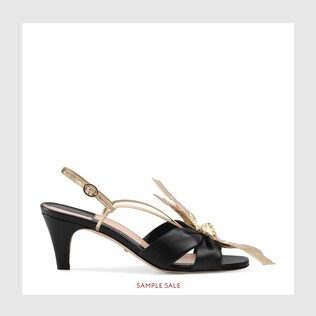 Leather mid-heel sandal with bow
