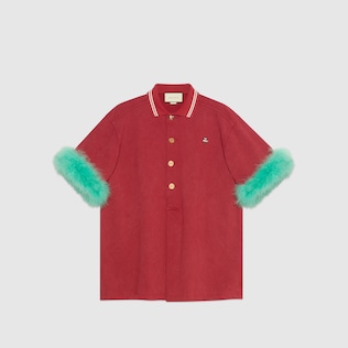 Oversize cotton polo shirt with feathers