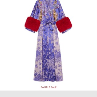 Floral jacquard wrap dress with feathers