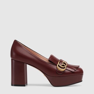 Leather platform pump with fringe