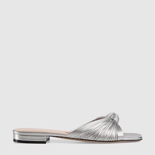 Metallic leather slide sandal
