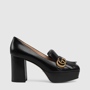 Leather platform pump with fringe