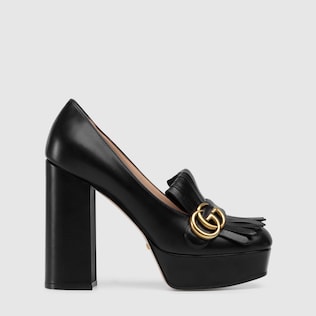 Plateau-Pumps aus Leder mit Fransenbesatz
