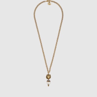 Lion head necklace with pearl