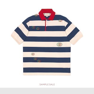 Polo ricamata in jersey a righe