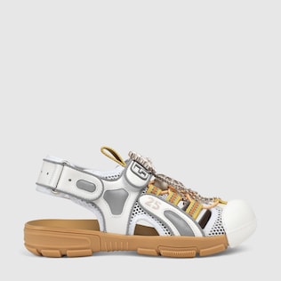 Women's leather and mesh sandal with crystals