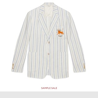 Striped silk linen jacket with feline