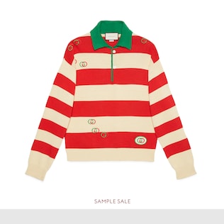 Embroidered striped knit polo