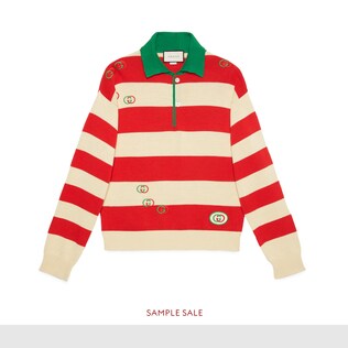 Polo lavorata a maglia a righe ricamata