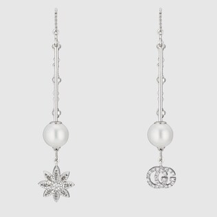 Flower and Double G earrings with diamonds