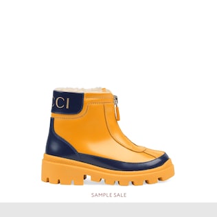 Toddler leather boot with faux fur lining