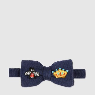 Children's embroidered wool knit bow tie