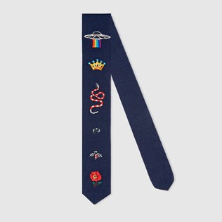 Children's embroidered wool knit tie
