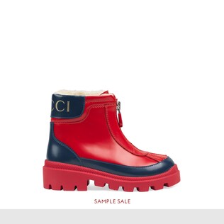Toddler leather boot with faux fur lining