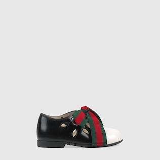Toddler leather ballet flat with Web bow