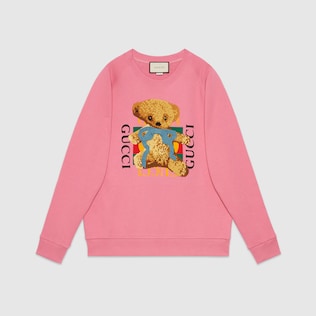 Sweat-shirt oversize avec logo Gucci et ours en peluche