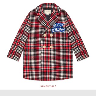 Cappotto in lana a quadri con patch