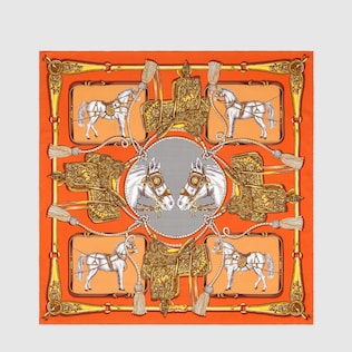 Silk scarf with horses and tassels