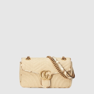 GG Marmont raffia small shoulder bag