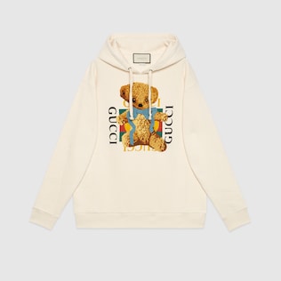 Oversize sweatshirt with Gucci logo and teddy bear