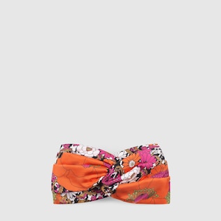 Silk headband with retro flowers and houndstooth