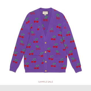 Cardigan en maille jacquard GG et cerise