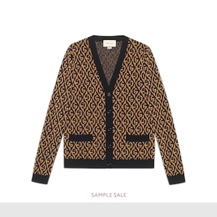 G rhombus lamé wool jacquard cardigan