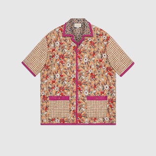 Oversize printed quilted bowling shirt