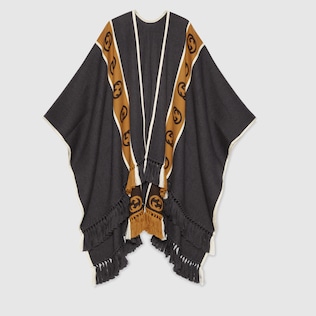 Poncho in lana con nastro GG