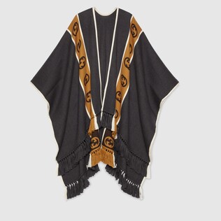 Wool poncho with Interlocking G stripe