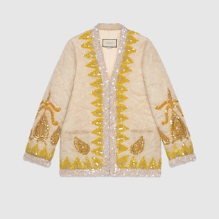 Mohair knit jacket with paisley embroidery