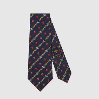 Corbata de seda con Doble G, piñas y fresas