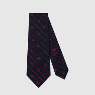 Interlocking G stripe silk tie