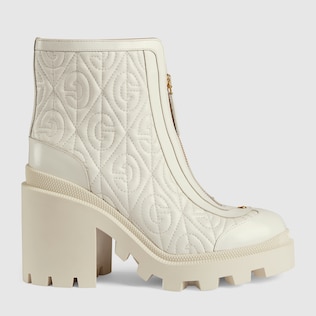 G rhombus leather mid-heel ankle boot