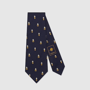 Double G and pineapples silk tie